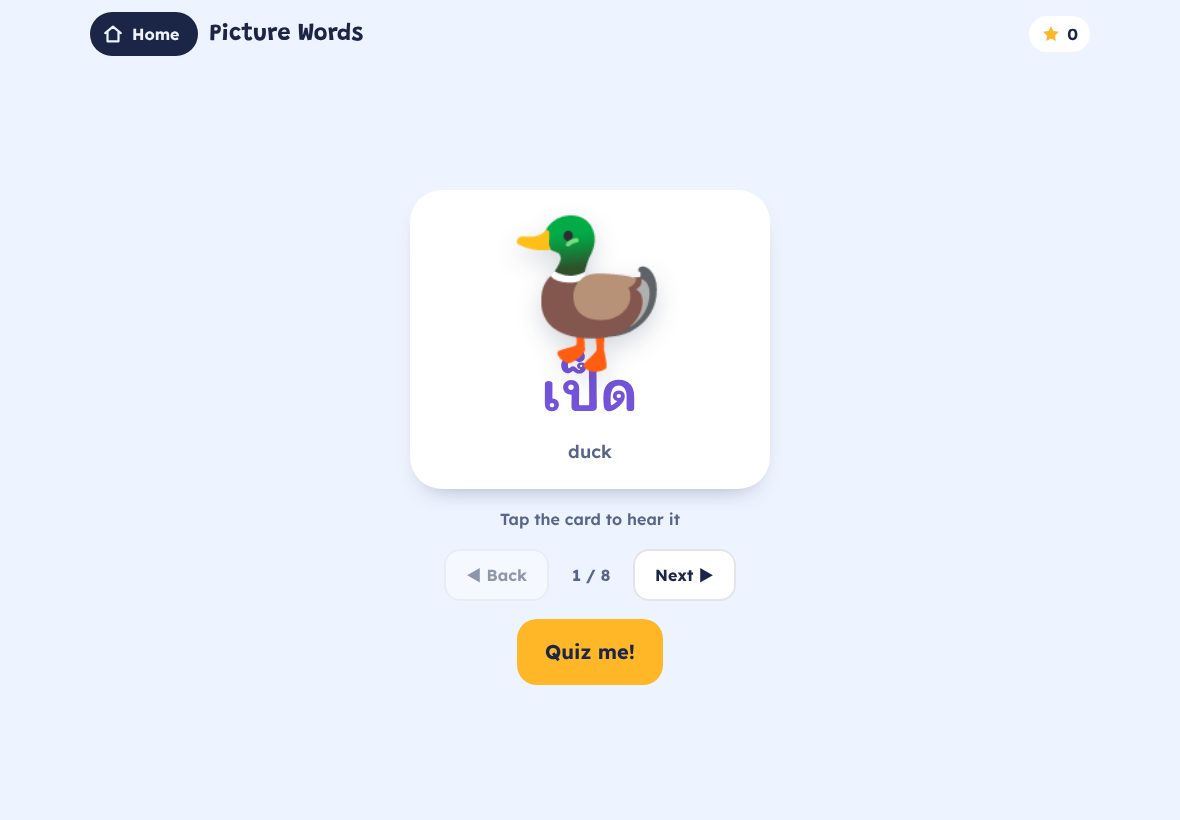 Picture words flashcard in English and Thai